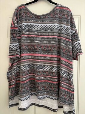 Woman Within Gray Tunic Top with Pink Accents